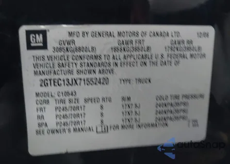 2007 GMC Sierra 1500 Sle1 z USA, uszkodzony, nr VIN 2GTEC13JX71552420
